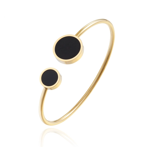 Bracciale Rigido Donna Acciaio Inossidabile Geometrico Aperto Regolabile Conchiglia Smalto Cerchi Gioielli Minimalisti