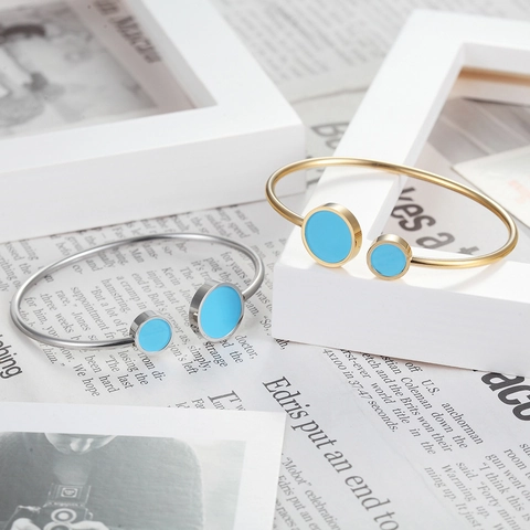 Bracciale Rigido Donna Acciaio Inossidabile Geometrico Aperto Regolabile Conchiglia Smalto Cerchi Gioielli Minimalisti