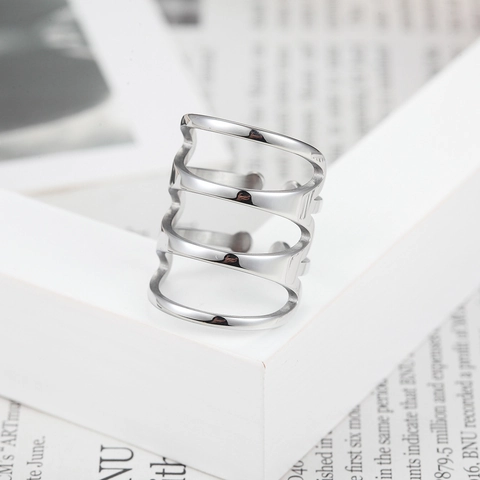 Anillo De Acero Inoxidable Geométrico Hueco Multicapa Ancho Joyería De Moda Minimalista Para Mujeres Hombres