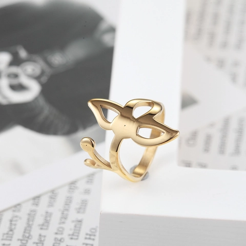 Anillo Mariposa Hueco Acero Inoxidable Titanio Joyería Minimalista Vintage Para Mujeres Color Oro Plata Elegante