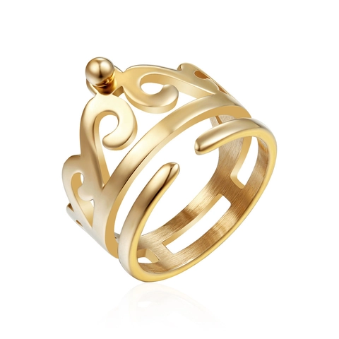 Edelstahl Kronenring Verstellbares Offenes Band Ausgehöhlter Kugeldekor Streetwear Vintage Schmuck Für Damen Herren