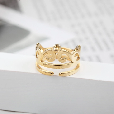 Edelstahl Kronenring Verstellbares Offenes Band Ausgehöhlter Kugeldekor Streetwear Vintage Schmuck Für Damen Herren