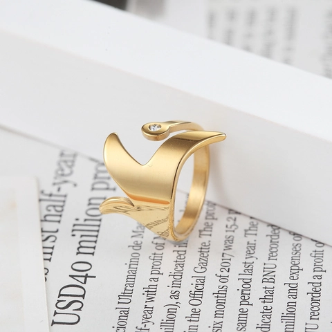 Minimalist Open Adjustable Ring Stainless Steel With Zircon Flame Wing Design Vintage Style For Women Men Gold Silver