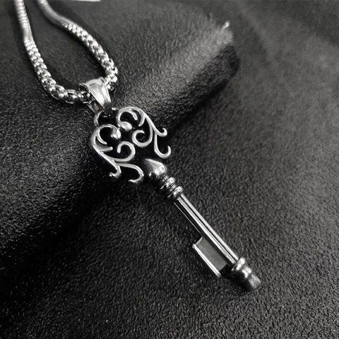 Collar Con Colgante De Llave Retro De Acero Inoxidable Joyería Gótica Filigrana Tótem Para Hombre Mujer Punk Cadena