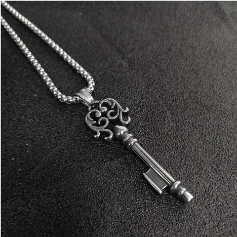 Collar Con Colgante De Llave Retro De Acero Inoxidable Joyería Gótica Filigrana Tótem Para Hombre Mujer Punk Cadena