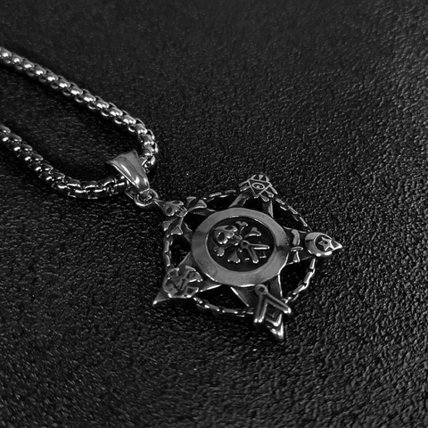 Men Vintage Pendant Necklace Titanium Steel Star Skull Freemasonry Symbol Hip Hop Gothic Jewelry