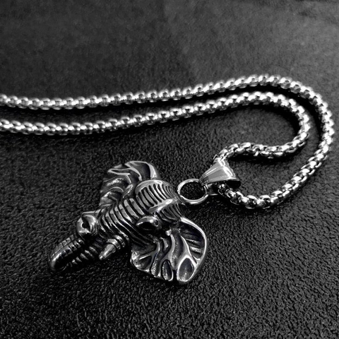 Hip Hop Elephant Head Pendant Necklace For Men Vintage Titanium Steel Stainless Steel Animal Jewelry Punk Rock Gift