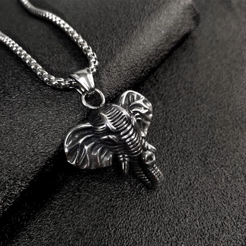Hip Hop Elephant Head Pendant Necklace For Men Vintage Titanium Steel Stainless Steel Animal Jewelry Punk Rock Gift