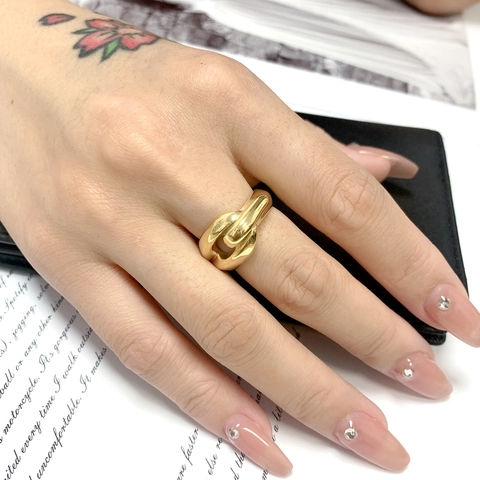 Anillo de Cadena de Acero de Titanio Minimalista para Mujer Tono Oro Plata Geométrico Interconectado Abierto Ajustable Joyería de Moda Regalo