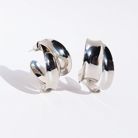 Unregelmäßige C-Form Creolen Spiegel Mehrschichtig Geometrischer Messingschmuck Mit 925 Sterling Silver Earring Post