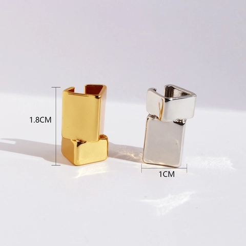 Orecchino Ear Cuff Quadrato Geometrico Minimalista Ottone Placcato Oro Senza Buco Design Origami Gioielli Unisex