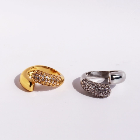 Luxury Brass Cubic Zirconia Open Ring Adjustable Pavé Inlaid Zircon Geometric Niche Style Elegant Jewelry For Women