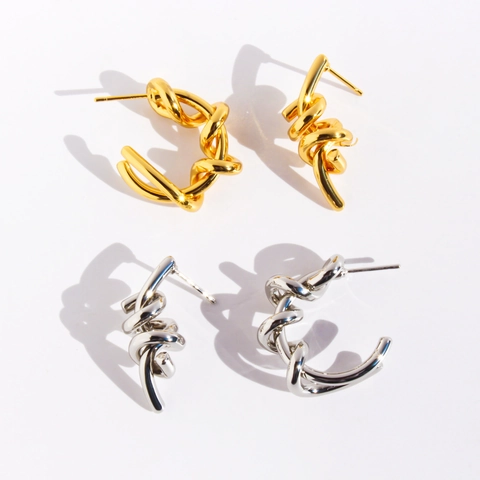 Twisted C-Shaped Stud Earrings Asymmetrical Geometric Irregular Brass Gold Plated Modern Minimalist Jewelry For Women