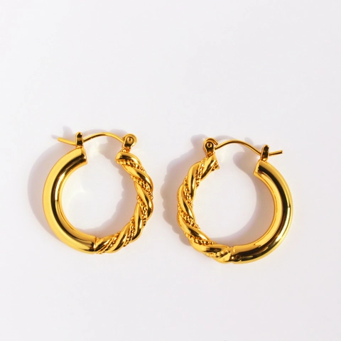 Vintage Messing Creolen Vergoldet Gedrehte Textur Glattes Design Retro Mode Schmuck Für Frauen Geschenk