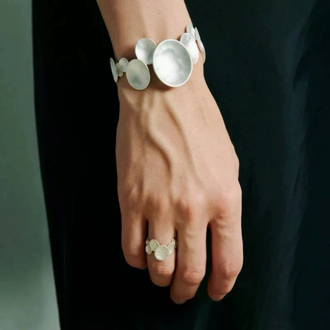 Colección Joyas Martillado Latón Plateado Brazalete Anillo Pendientes C Con 925 Sterling Silver Earring Post