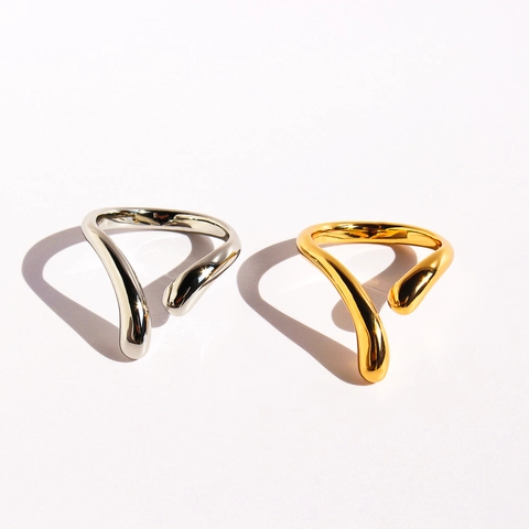Anello Aperto in Ottone Placcato Oro Argento Minimalista Design Organico a Goccia Regolabile Gioielli Moda Donna