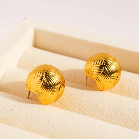 Boucles D'oreilles Puces Boule Tricotée Créative Pour Femmes Laiton Plaqué Or Avec Tige En Argent Sterling 925