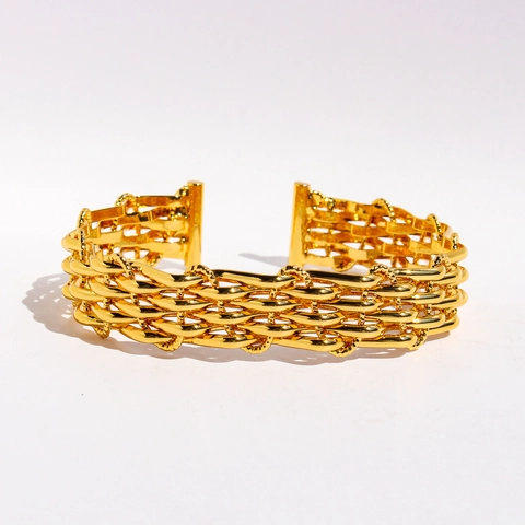 Hohl Gewebtes Gitter Manschettenarmband Messing Vergoldet Mehrschichtig Verstellbar Offener Armreif Übertriebener Trendiger Schmuck