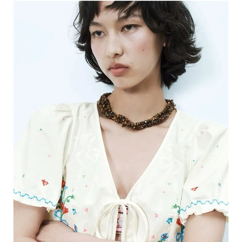 Set di Gioielli con Perline in Pietra Occhio di Tigre Naturale per Donna Collana a Strati Bracciale Orecchini a Cerchio
