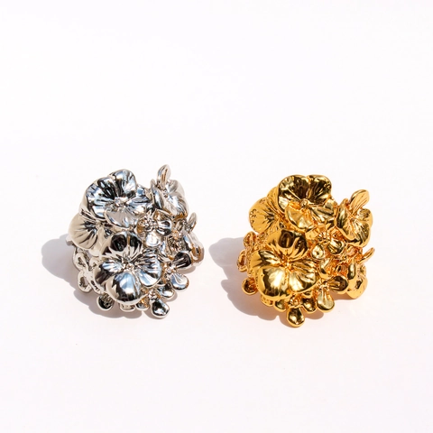 Anello Con Fiori A Grappolo Cavi In Ottone Placcato Oro Anello Aperto Regolabile Gioielli Floreali Eleganti Per Donne