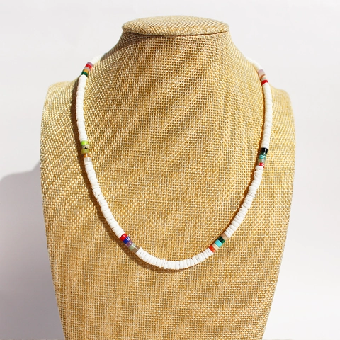Bohemian Heishi Beaded Necklace With Brass Shell And Colorful Natural Stone Beads Ethnic Summer Beach Women Jewelry