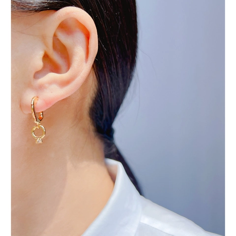 Elegant Gold Brass Zirconia J-Shaped Hoop Earrings For Women Minimalist Ring Pendant Drop Earrings Party Jewelry Gift