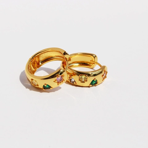 Messing Bunte Zirkonia Creolen Geometrische Stern Herz Form Mode Schmuck Für Frauen