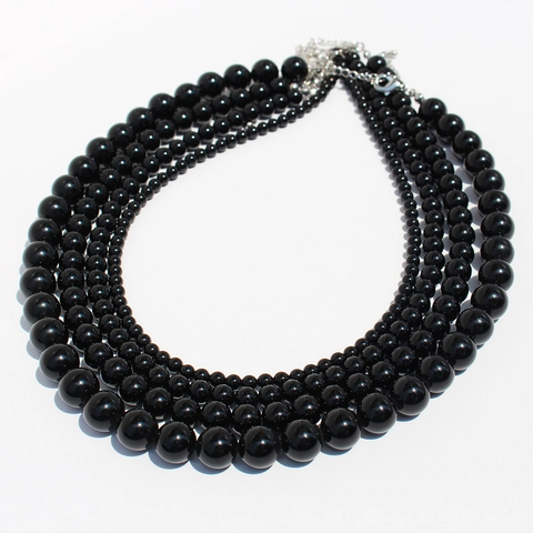 Collana Bracciale In Perle Tonde Agata Nera Gioielli Elegante Minimalista Moda Per Donna Ottone Chiusura Regolabile