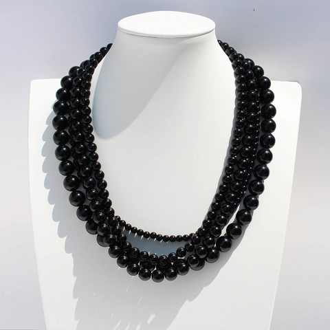 Collana Bracciale In Perle Tonde Agata Nera Gioielli Elegante Minimalista Moda Per Donna Ottone Chiusura Regolabile