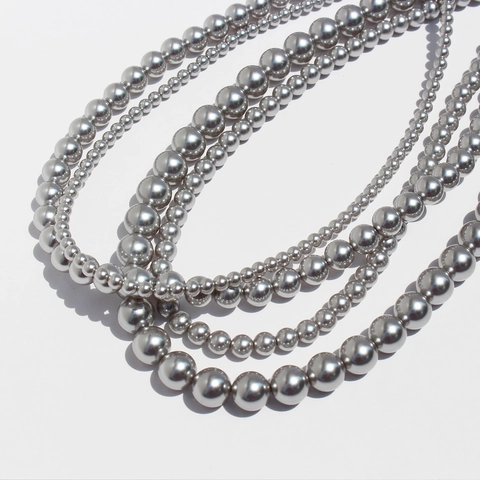 Collana Bracciale Orecchini a Bottone con Künstliche Perle di Vetro Grigio Argento Minimalista Francese con Perno in Argento Sterling 925 Gioielli Donna