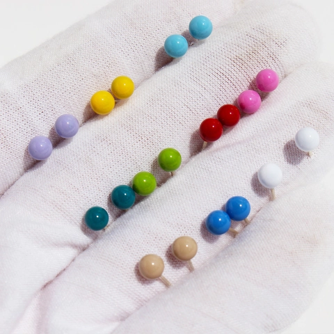 Colorful Ball Stud Earrings Enamel Brass Mini Round Jewelry For Women With 925 Sterling Silver Earring Post
