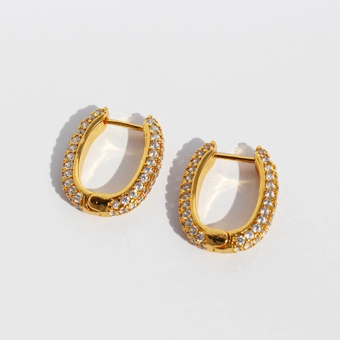 Luxuriöse 24K Vergoldete Messing Zirkonia U-Förmige Creolen Vintage Oval Strass Huggie Ohrringe Für Damen Modeschmuck