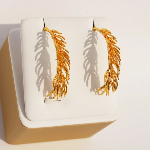 Wheat Ear Leaf Dangle Earrings With Brass Zircon And 925 Sterling Silver Earring Post Vintage Gold Jewelry Women