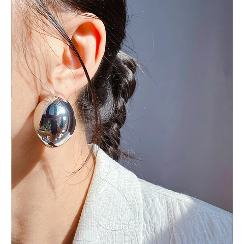 Grove Ovalen Eivormige Oorbellen Hoogglans Gepolijst Messing Minimalistische Statement Sieraden Voor Dames Zilverkleurig