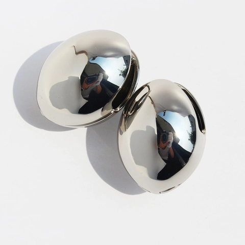 Grove Ovalen Eivormige Oorbellen Hoogglans Gepolijst Messing Minimalistische Statement Sieraden Voor Dames Zilverkleurig