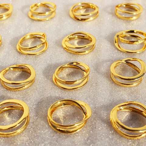 Minimalistischer Zweilagiger Messingring Geometrisch Irregulär Kreuzlinie Vergoldet Mode Schmuck Für Damen