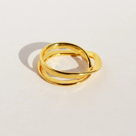 Minimalistischer Zweilagiger Messingring Geometrisch Irregulär Kreuzlinie Vergoldet Mode Schmuck Für Damen