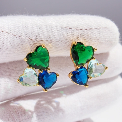Hart Oorknoppen Messing Meerkleurige Zirkoon Met 925 Sterling Zilveren Oorsteker Chique Zoete Lichte Luxe Sieraden Dames