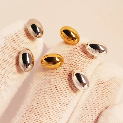 Pendientes Boton Frijol Laton Geometrico Ovalado Espejo Joyeria Con Poste Plata Ley 925 Para Mujeres