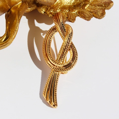 Spilla A Nodo In Ottone Placcato Oro Design A Nastro Retro Elegante Accessorio Per Abiti Vintage Da Donna