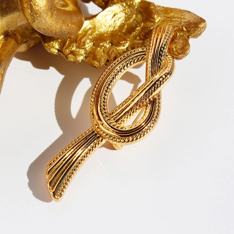 Spilla A Nodo In Ottone Placcato Oro Design A Nastro Retro Elegante Accessorio Per Abiti Vintage Da Donna