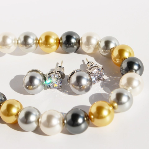 Collana Di Perle Miste Vintage E Orecchini Con Perno In Argento Sterling 925 Zirconia Gioielli In Ottone Per Donna Festa