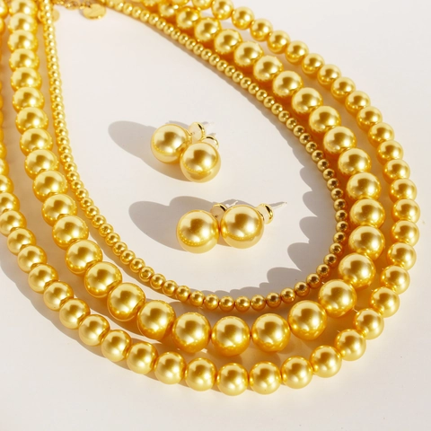 Set Collana e Orecchini a Bottone in Ottone Placcato Oro con Perle e Zirconia Perno in Argento Sterling 925 Gioielli Moda Donna