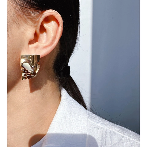 Geometrische Gelaagde Onregelmatige Metalen Plaat Oorbellen Met 925 Sterling Zilveren Oorsteker Moderne Spiegelglans Voor Dames