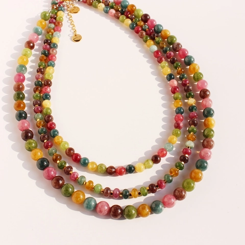 Collana Bracciale Di Perline In Tormalina Naturale Arcobaleno Per Donna Ottone Placcato Oro Gioielli Bohemian