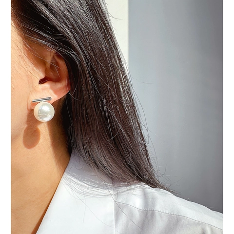 Pendientes De Perla Artificial Minimalistas Barra Horizontal Latón Chapado En Oro Con 925 Sterling Silver Earring Post Elegante