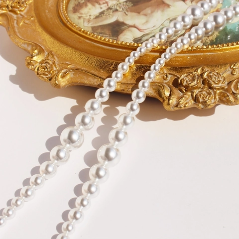 Classic Graduated Crystal Artificial Pearl Necklace Beaded Strand Brass Gold Plated Elegant Jewelry For Women