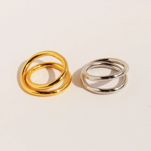 Anello Geometrico A Strati Minimalista Incrociato In Ottone Lucidato Gioielli Per Donna Alla Moda