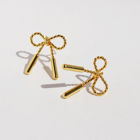Elegant Bowknot Stud Earrings With 925 Sterling Silver Earring Post Twisted Rope Design Brass Gold Silver Plated Jewelry For Women