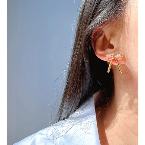 Elegant Bowknot Stud Earrings With 925 Sterling Silver Earring Post Twisted Rope Design Brass Gold Silver Plated Jewelry For Women